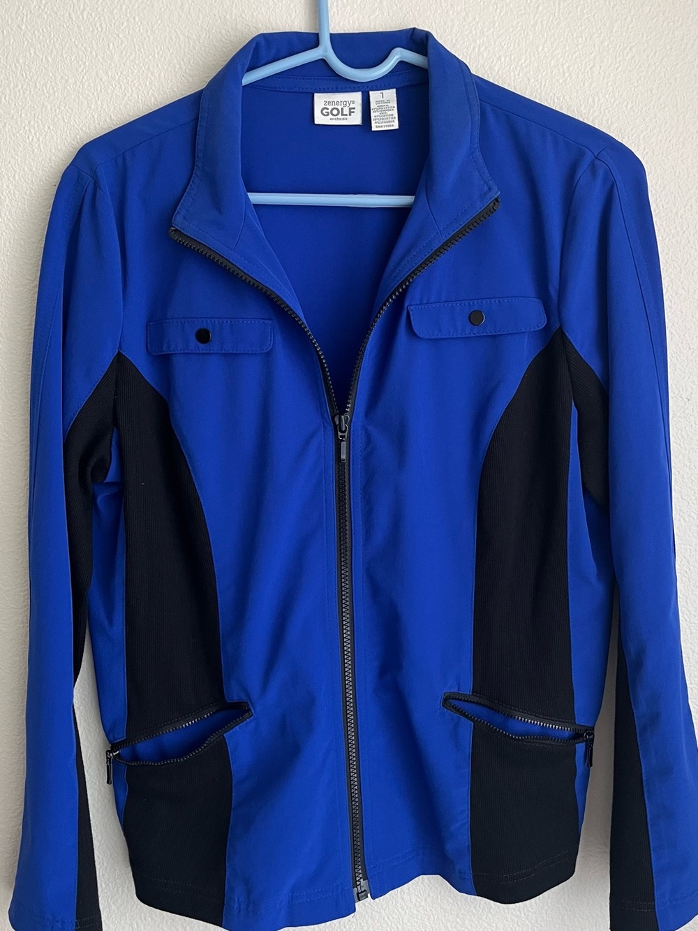 Zenergy by Chico’s Sleek Blue & Black Zip-Up GOLF Jacket